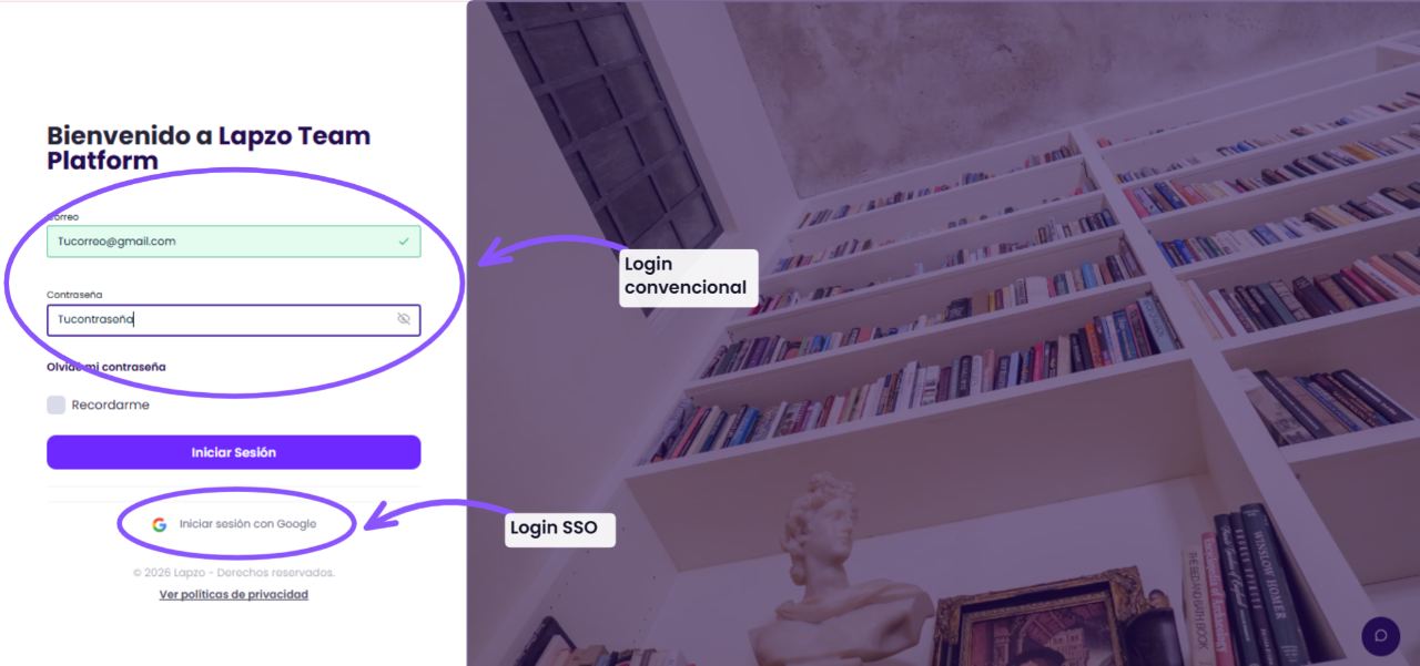 Cómo iniciar sesión en Lapzo (web y app móvil) - paso 1