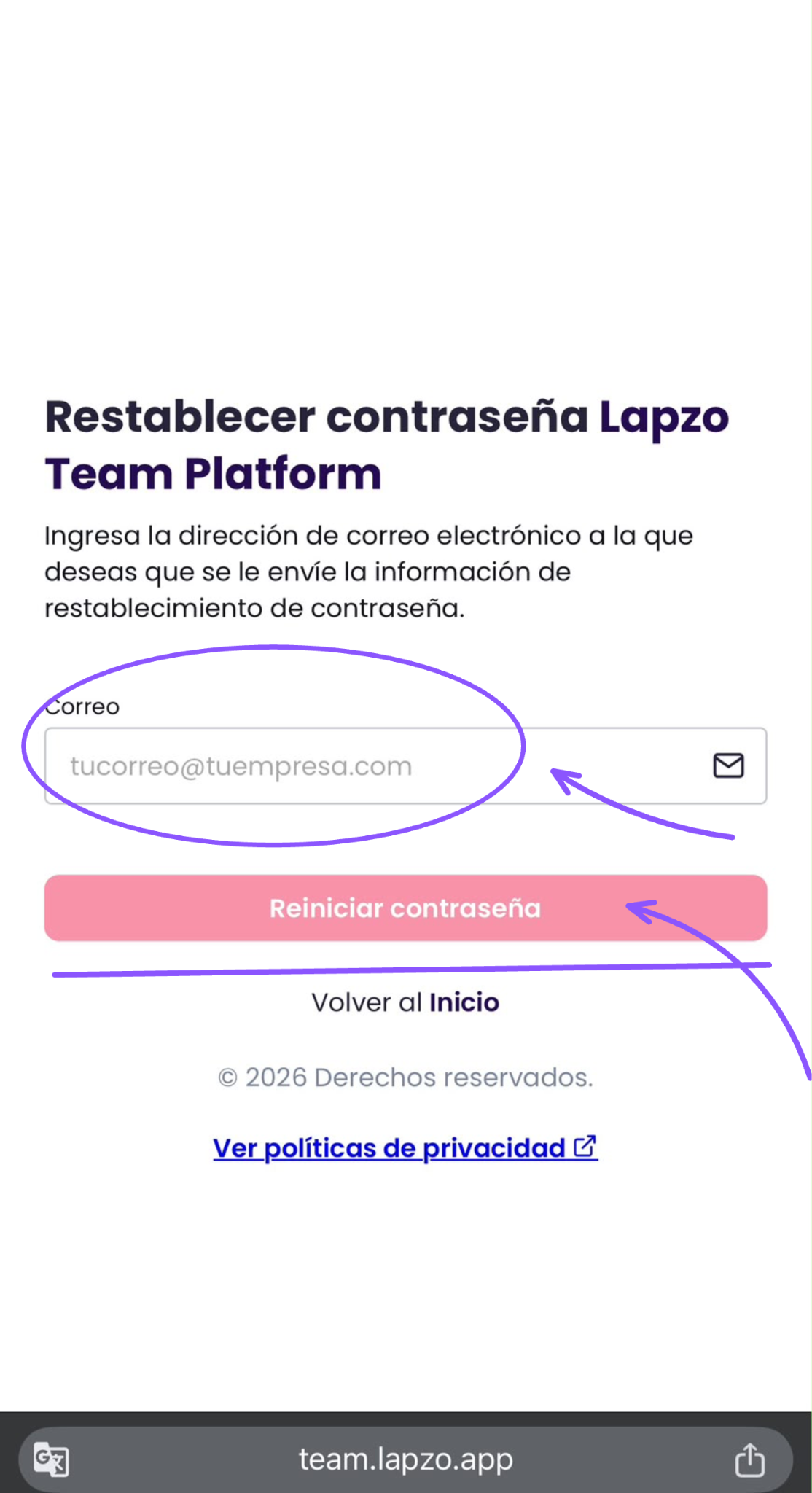 Cómo recuperar o restablecer la contraseña desde APP y Web - paso 2