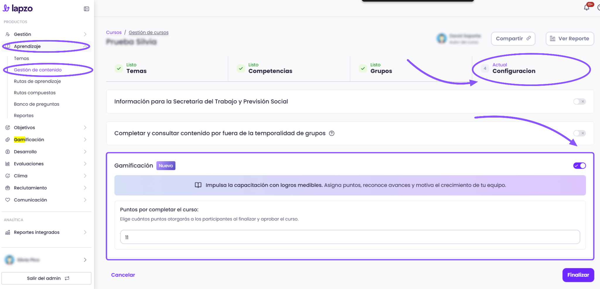 Cómo usar la gamificación en la toma de cursos - paso 2