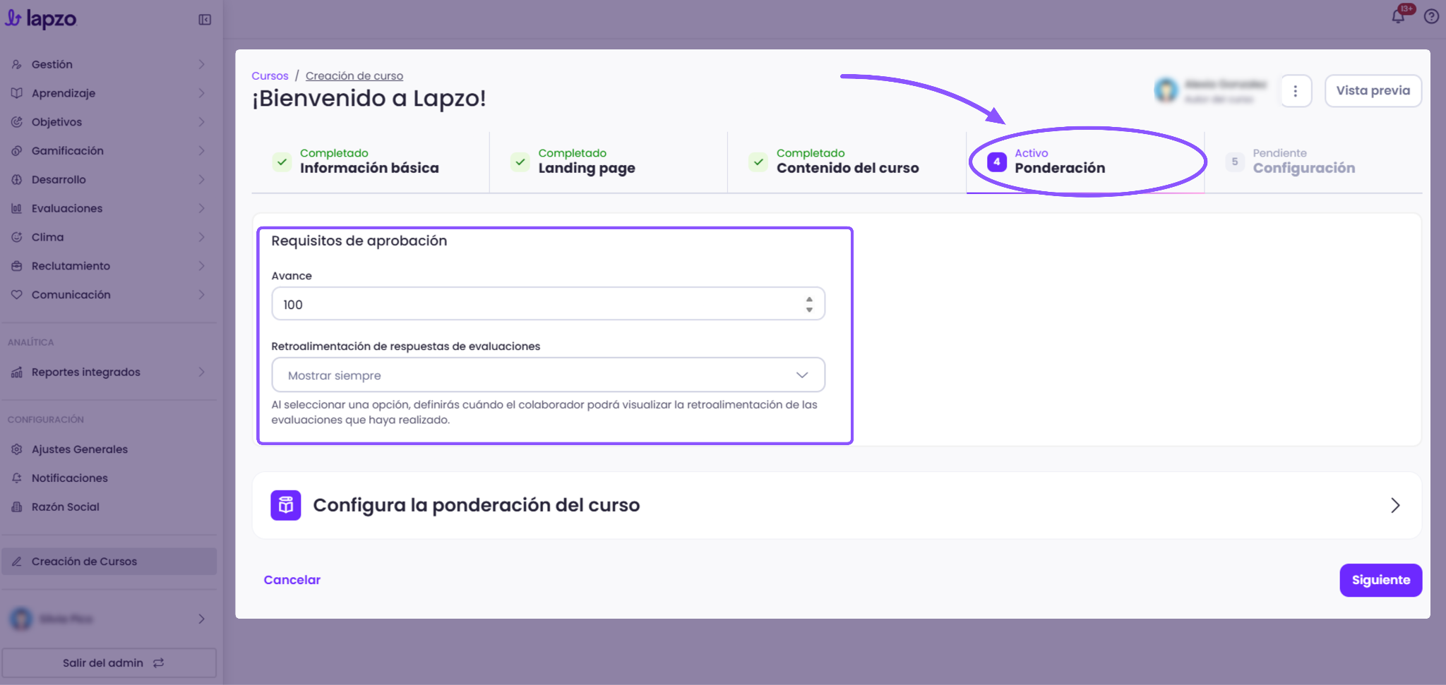 Cómo configurar cuándo se muestra la retroalimentación de una evaluación - paso 2