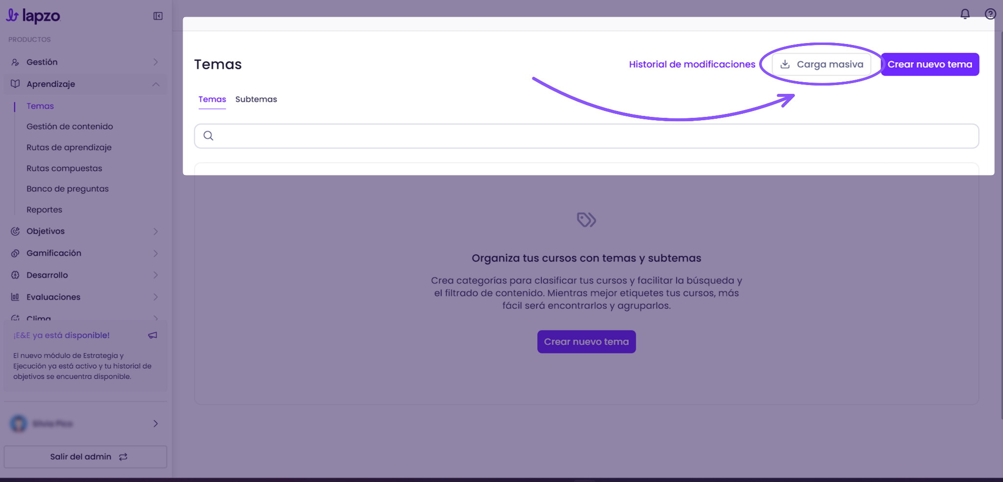 Cómo crear temas y subtemas en Lapzo - paso 2