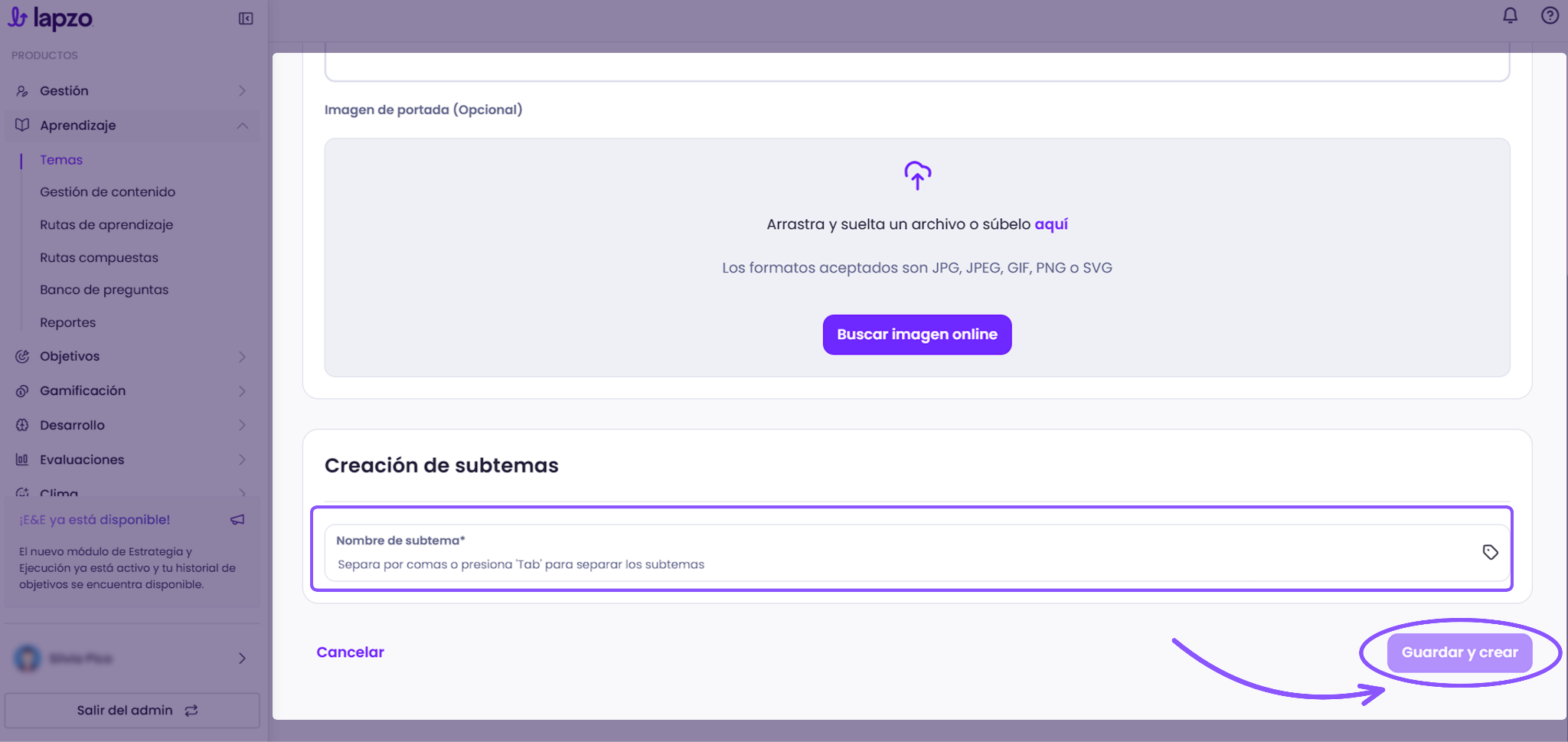 Cómo crear temas y subtemas en Lapzo - paso 3