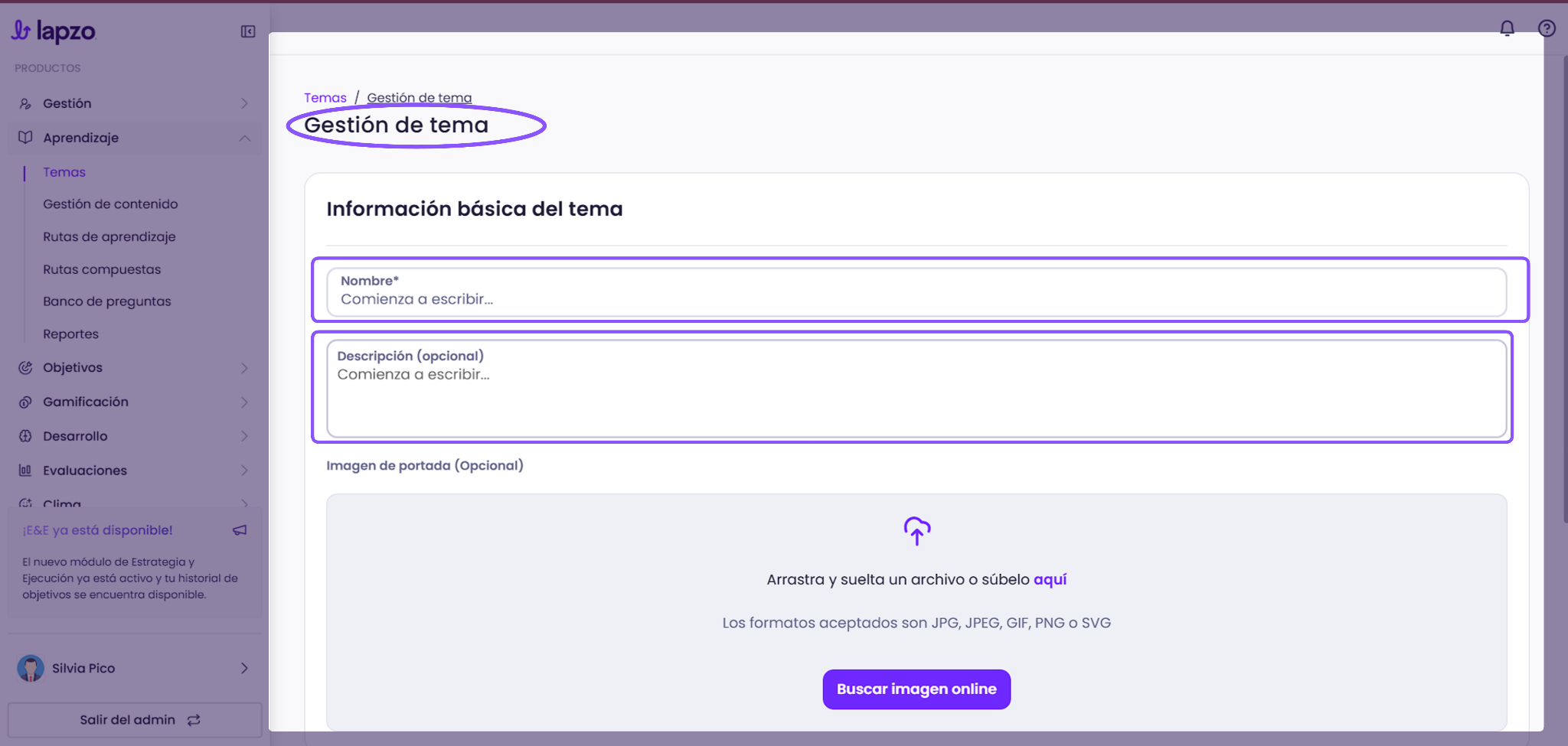 Cómo crear temas y subtemas en Lapzo - paso 3
