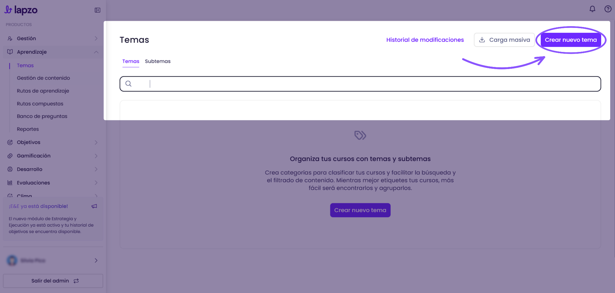Cómo crear temas y subtemas en Lapzo - paso 3