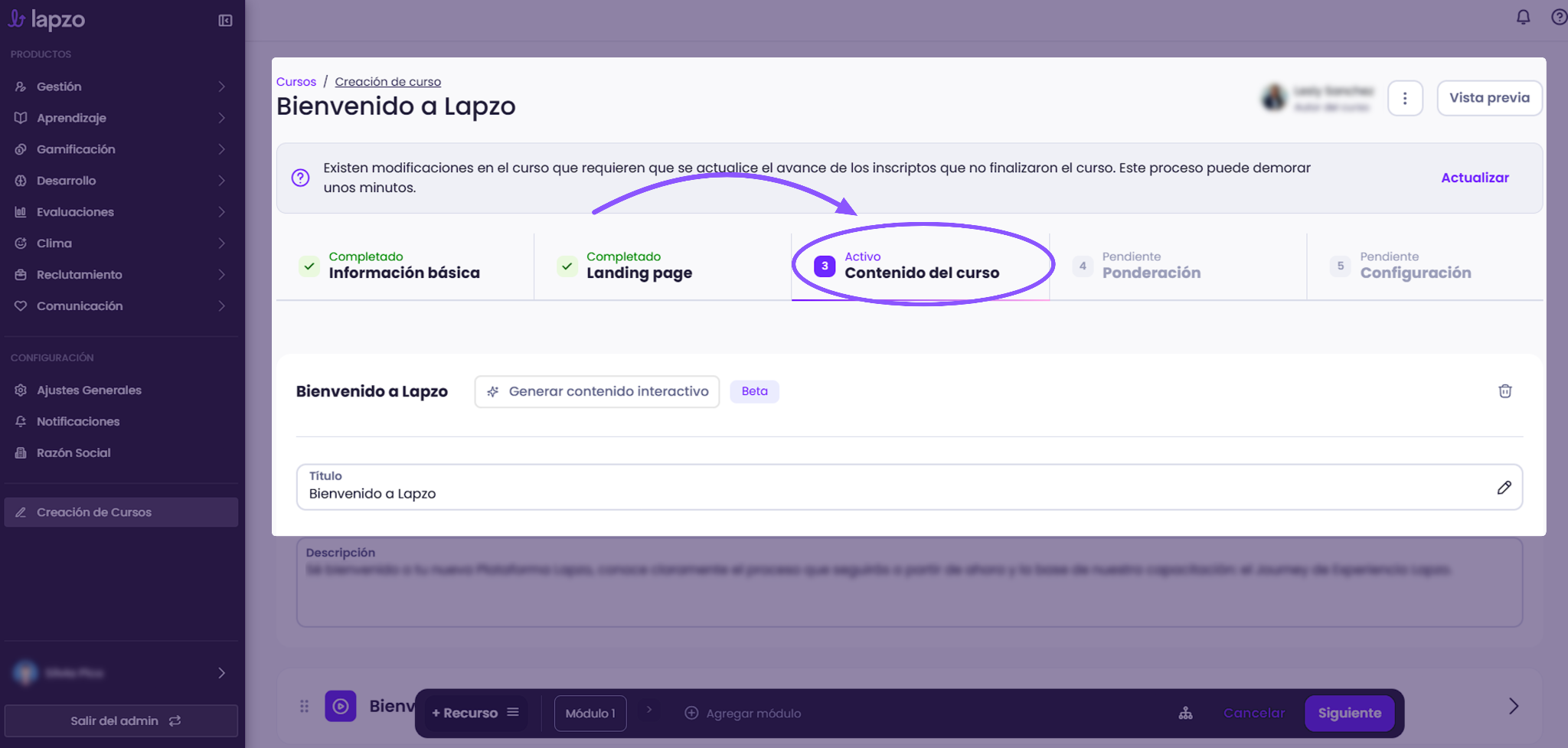 Cómo configurar la cantidad de preguntas para aprobar una evaluación - paso 3