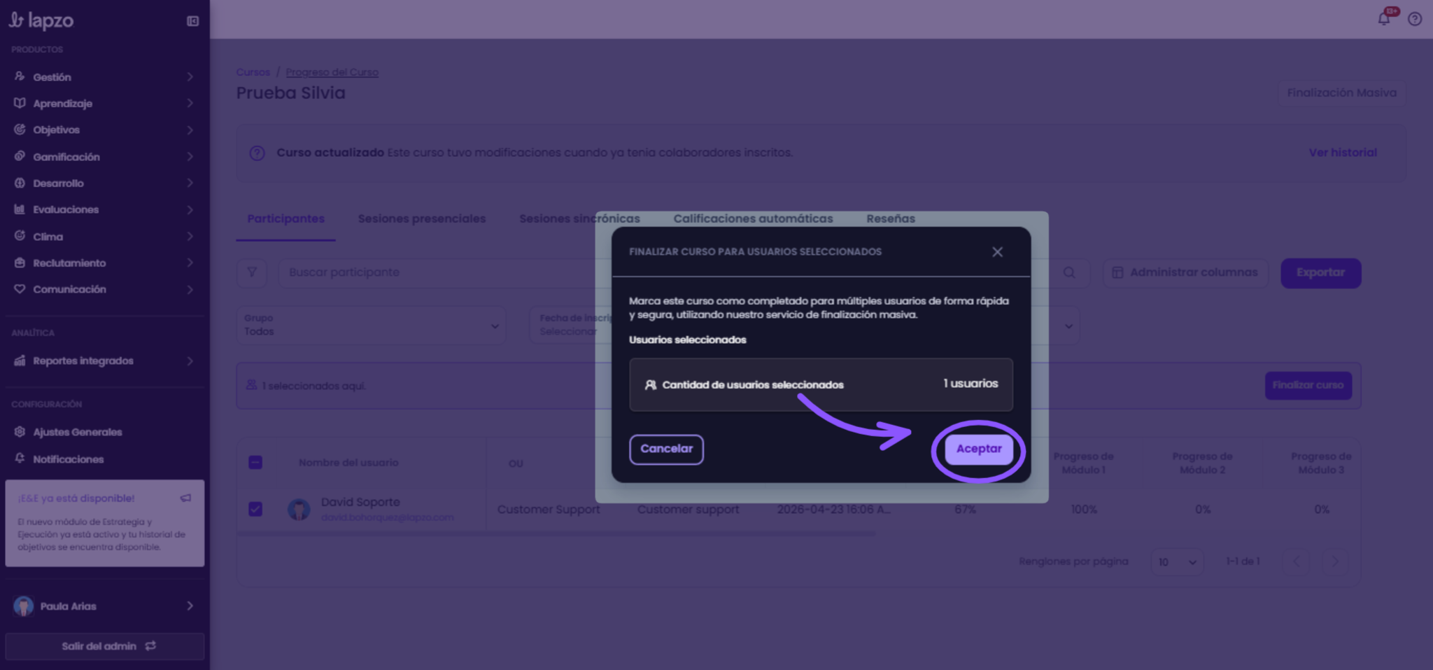Cómo finalizar cursos de forma masiva - paso 5