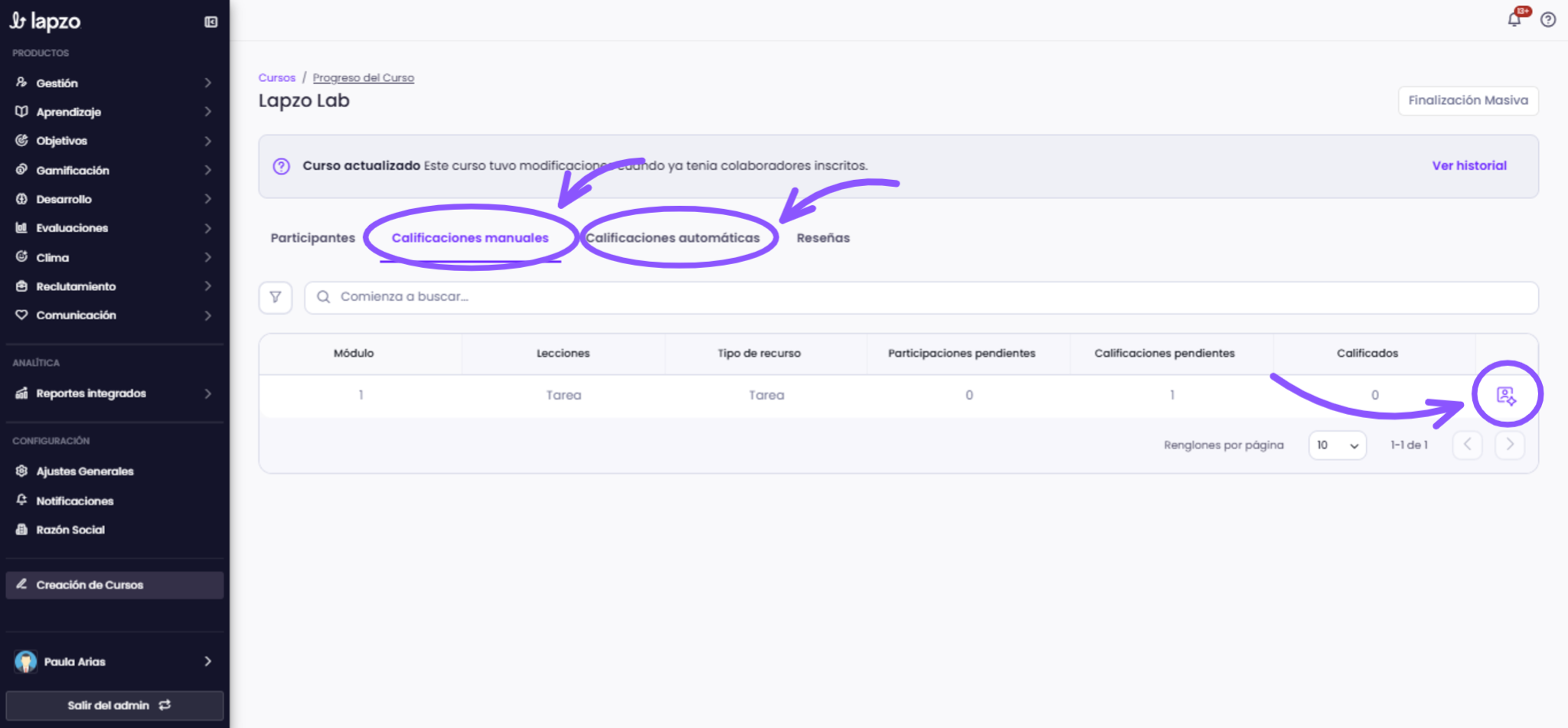 Cómo exportar el reporte de calificaciones de una lección en Excel - paso 2