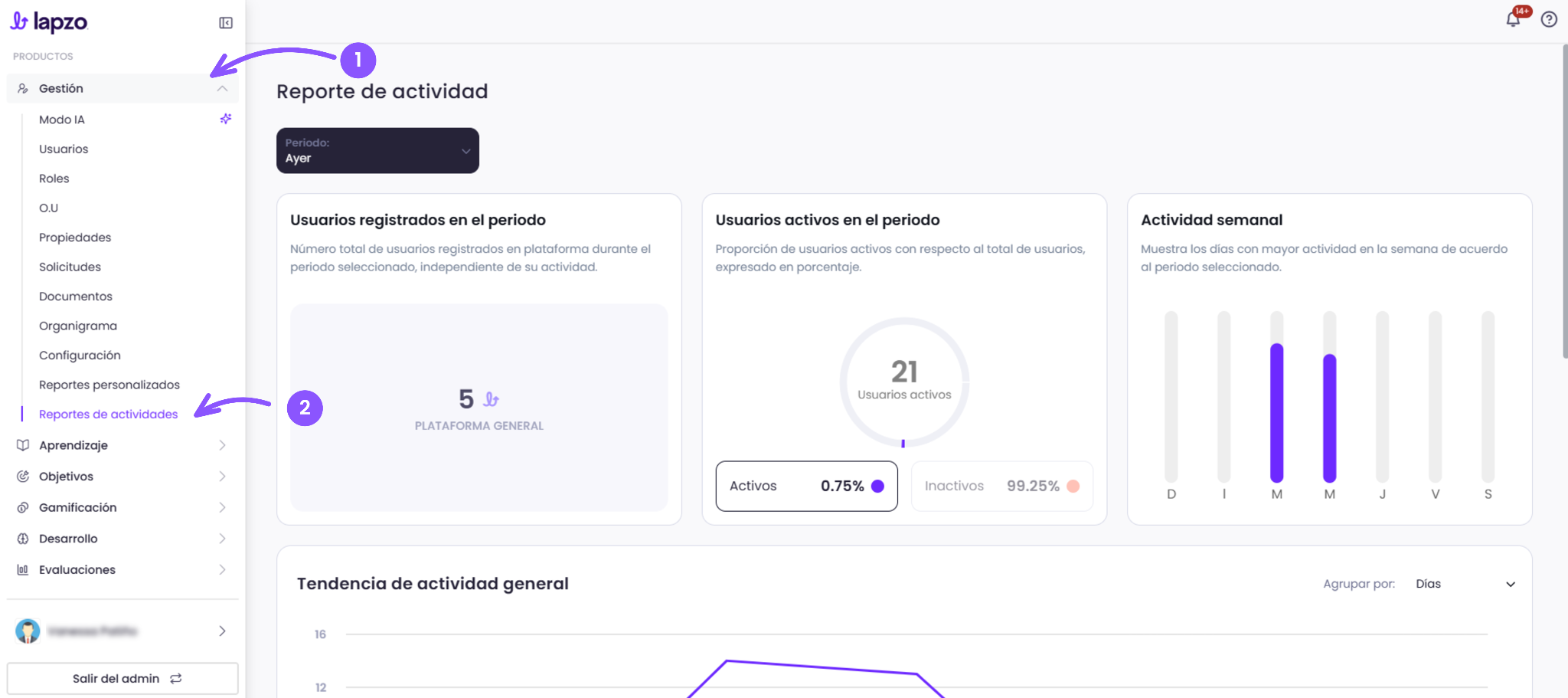 Cómo verificar la actividad de tus usuarios a través del reporte de actividad - paso 1