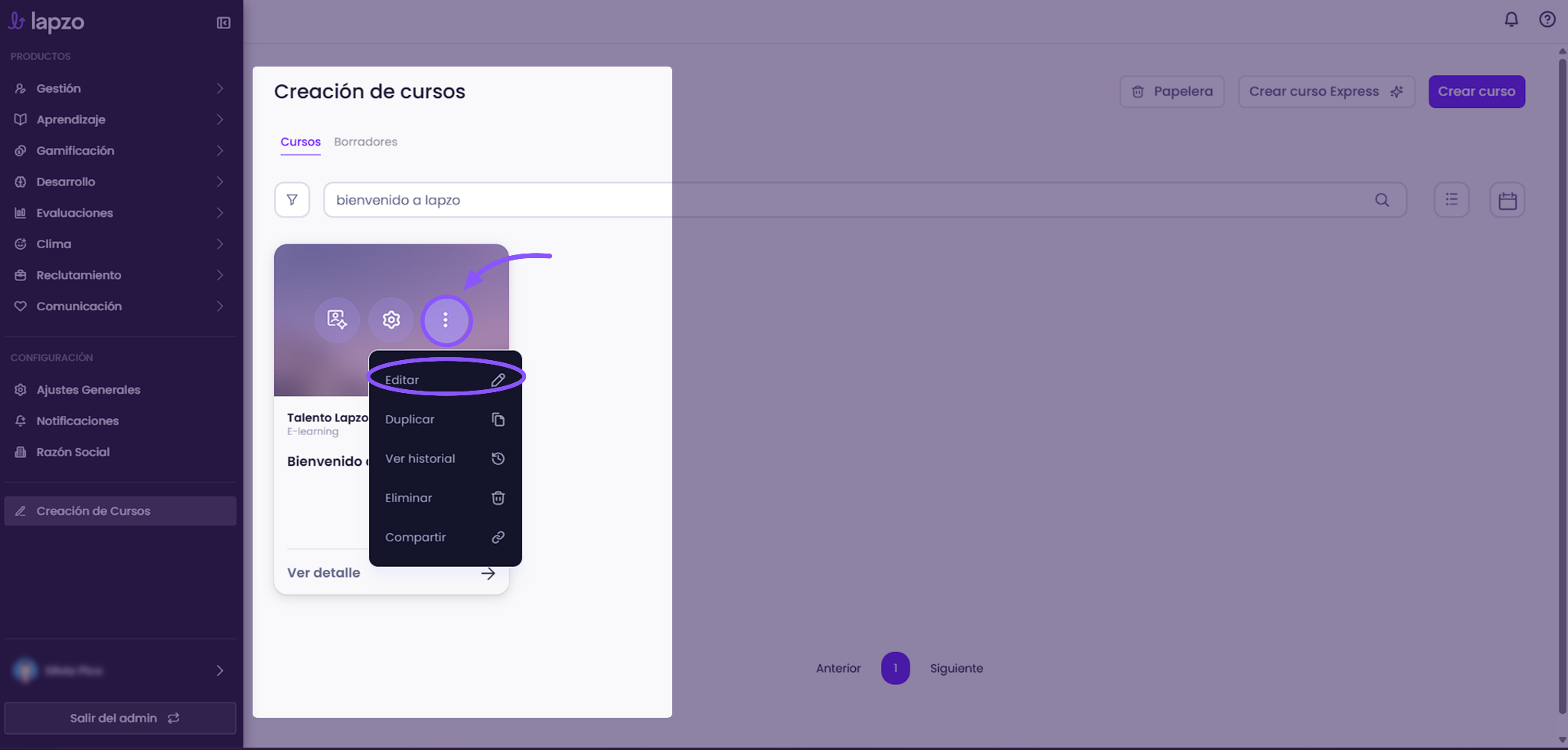 Cómo obtener el enlace oficial para compartir un curso - paso 2