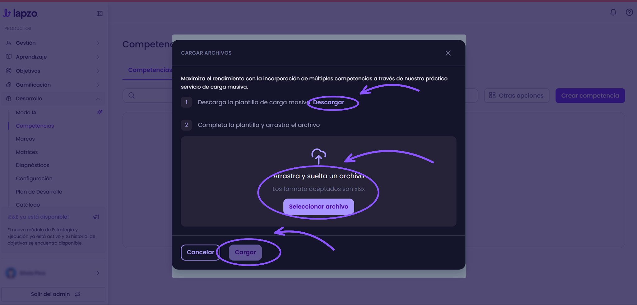 Cómo crear y gestionar competencias en Lapzo - paso 2
