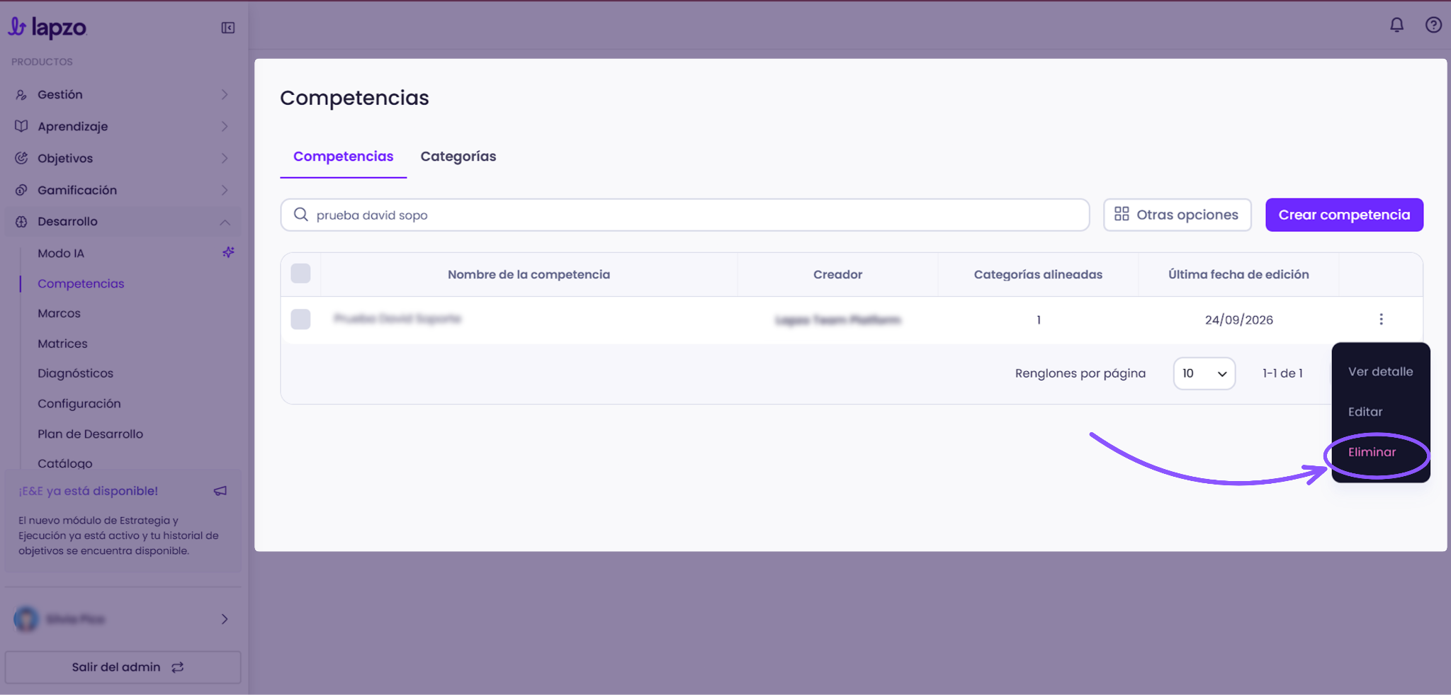 Cómo crear y gestionar competencias en Lapzo - paso 7