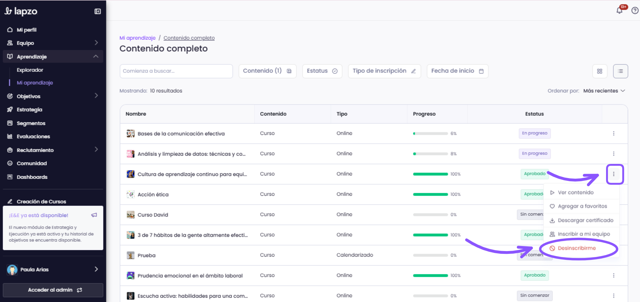 Conoce Mi Aprendizaje: gestiona tus cursos y rutas - paso 5