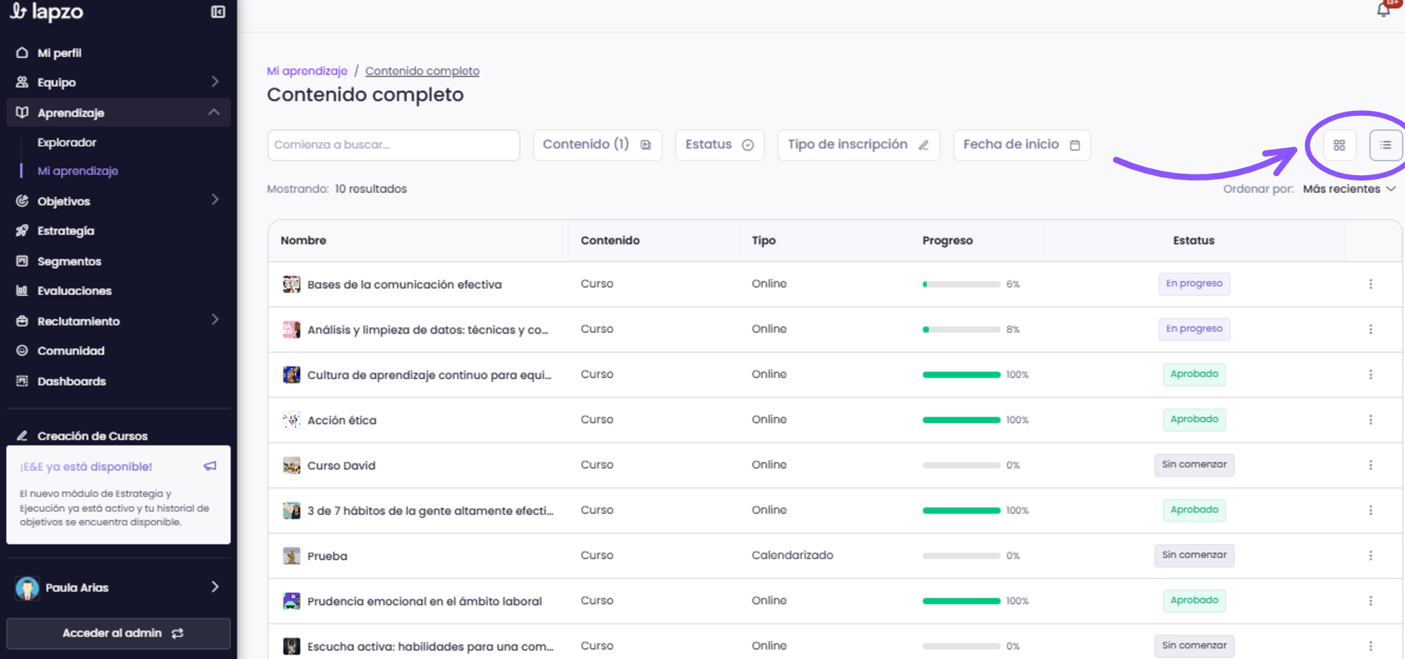 Conoce Mi Aprendizaje: gestiona tus cursos y rutas - paso 4