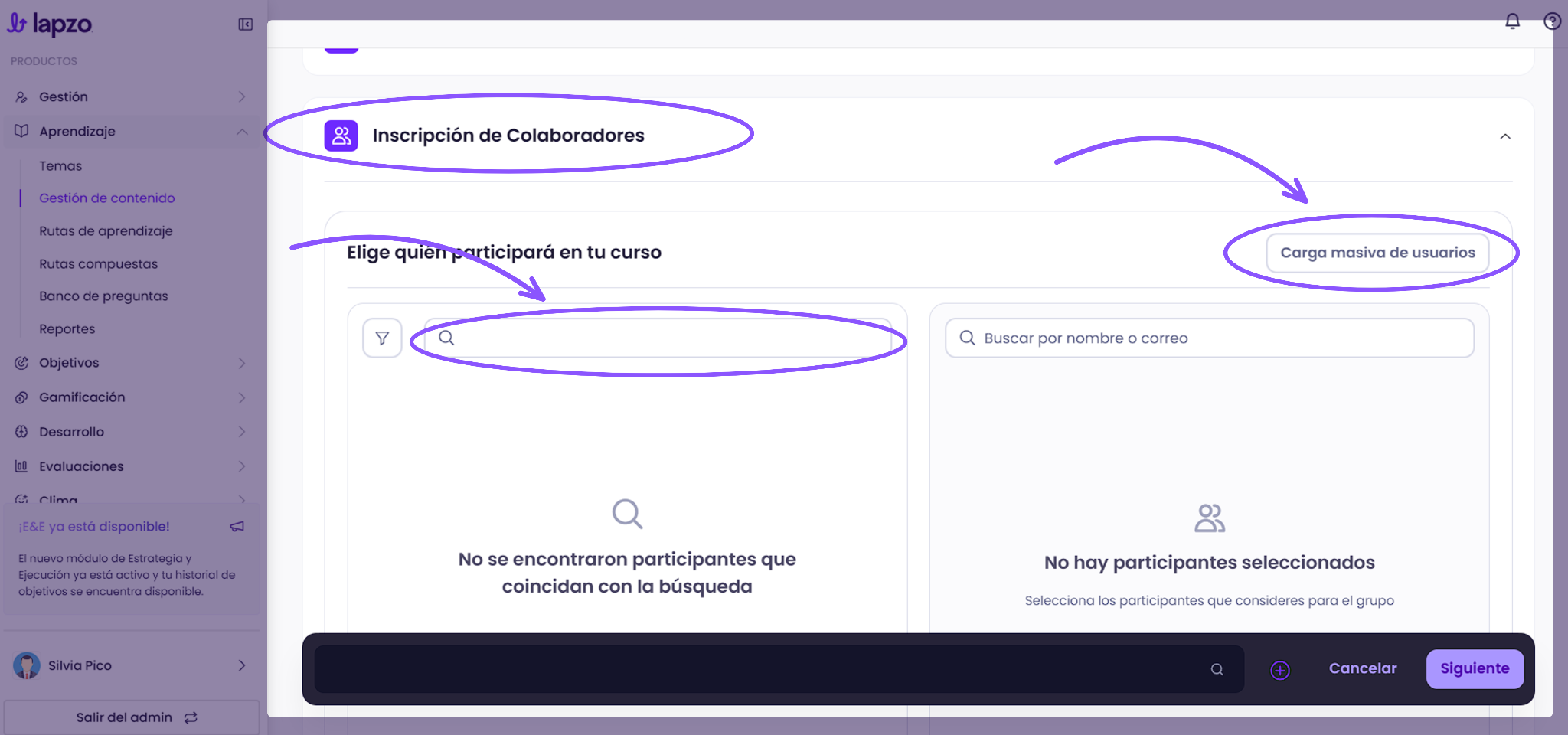 Cómo gestionar grupos de colaboradores en un curso en Lapzo - paso 6