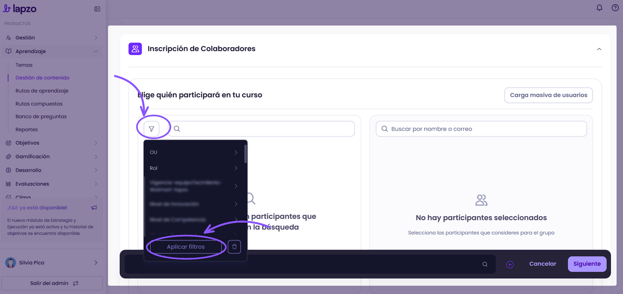 Cómo gestionar grupos de colaboradores en un curso en Lapzo - paso 6