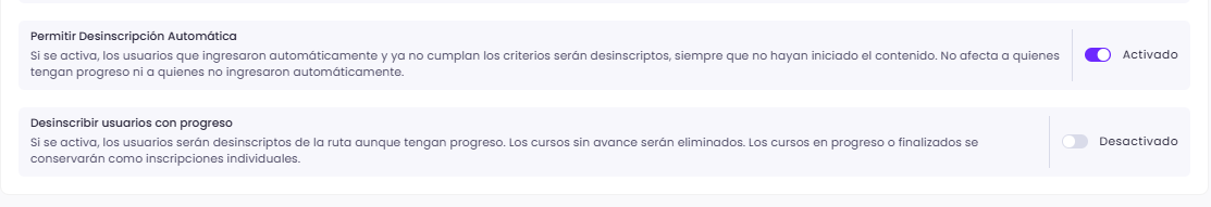 Cómo activar la desinscripción automática de contenidos - paso 4
